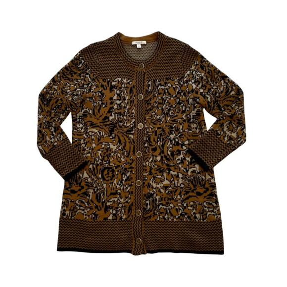 Liz Claiborne Brown/Tan Alpaca Blend Long Crew Neck Cardigan Sweater, Size L - Picture 5 of 12